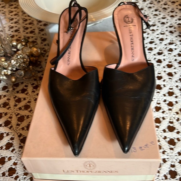 Beautiful sexy ankle strap black leather pointy heel - Picture 1 of 5